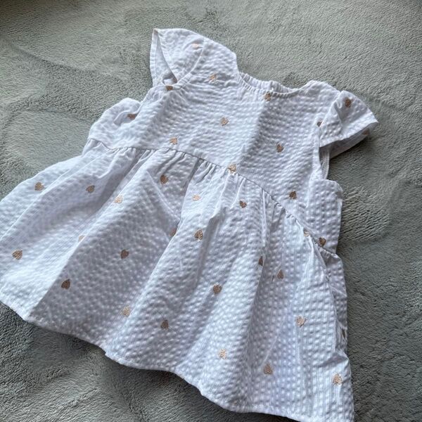 新品未使用 プティマイン ハート刺繍チュニック ホワイト 90cm プチマイン 女の子 半袖Tシャツ ベビー服夏服
