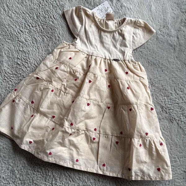 新品未使用 プティマイン ハート刺繍ワンピース 80cm 女の子 女児 ベビー服 子供服 プチマイン 夏服