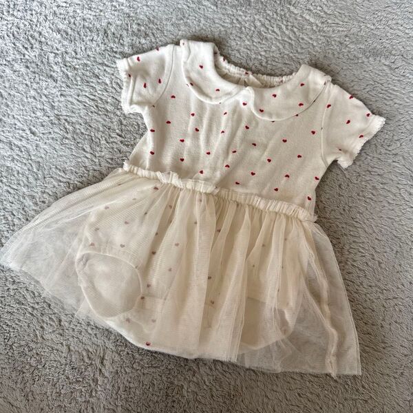 コトリ ハート柄チュールスカート付き半袖ロンパース 70cm ホワイト ベビー服 子供服 夏服 tシャツ バースデイ