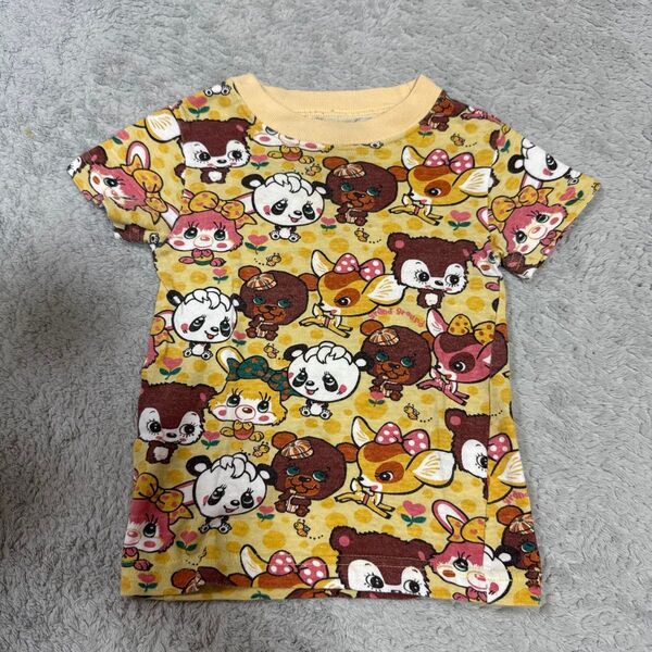 グラグラ 半袖Tシャツ 90cm 総柄 イエロー ベビー服 パンダ うさぎ くま
