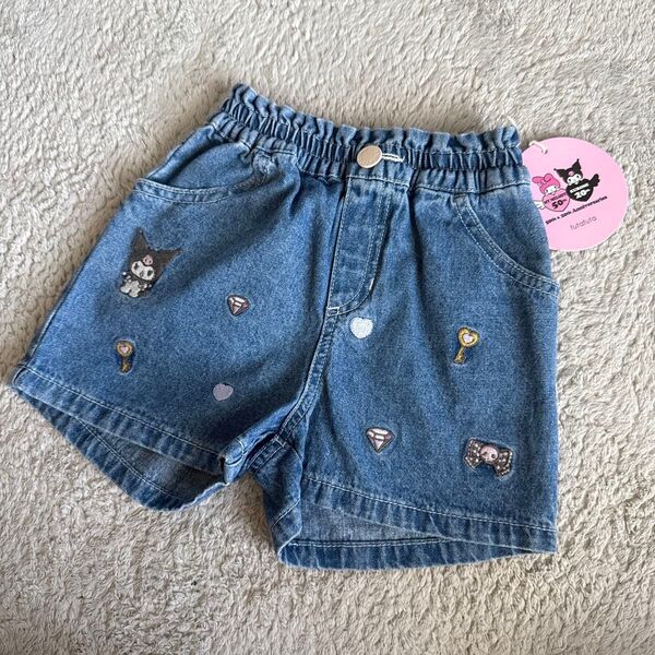 新品未使用 フタフタ クロミちゃん刺繍デニムショートパンツ 80cm バースデイ 女の子 ハーフパンツ ショーパン