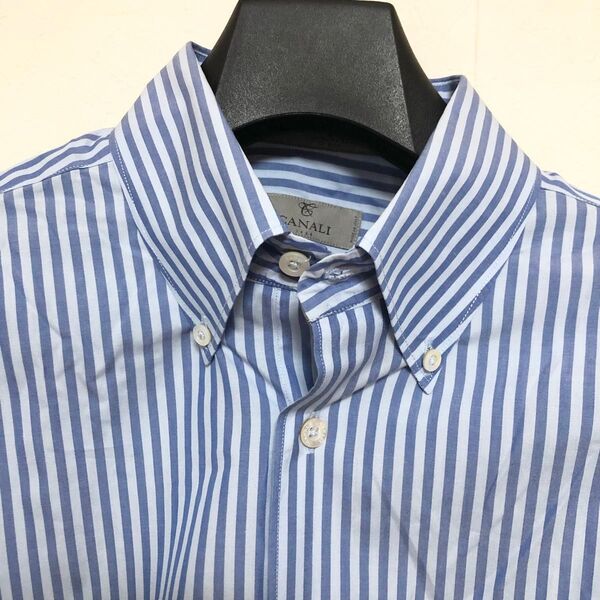 CANALI1934 ボタンダウンブルーストライプ シャツ XL イタリア製