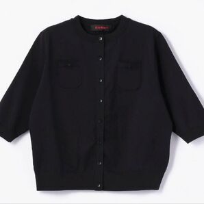 caban ファインポリエステル ハーフスリーブポケットカーディガン