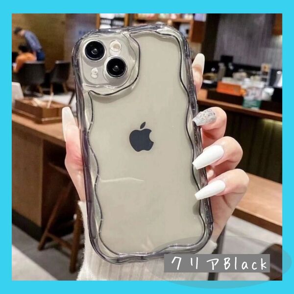 iPhone16pro ケース クリア ブラック 透明 シンプル かわいい おしゃれ 波型 ソフトケース 軽量 人気 スマホケース