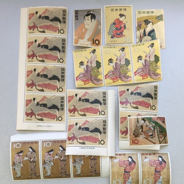記念切手未使用(使用済1枚あり)切手趣味週間 1956~64年 8種20枚 10円×19枚=総額190円(除使用済)
