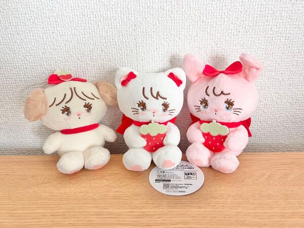 mikko characters いちごマスコットぬいぐるみ 3種 ムース キャミー スフレ
