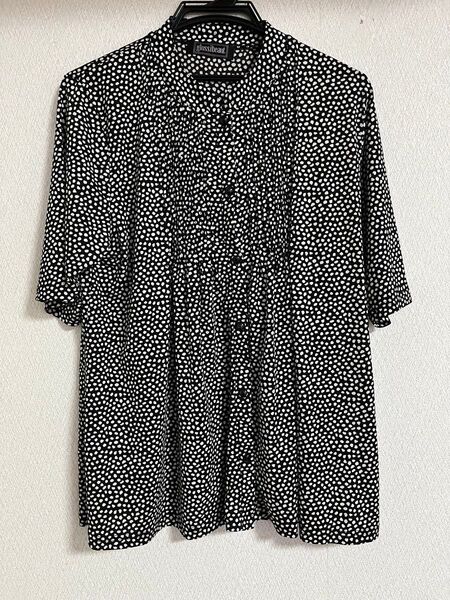半袖 ブラウス ドット柄 黒 トップス