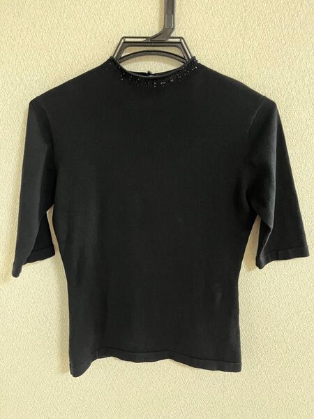 ニット セーター カットソー 五分袖 トップス ハイネック ニットTシャツ