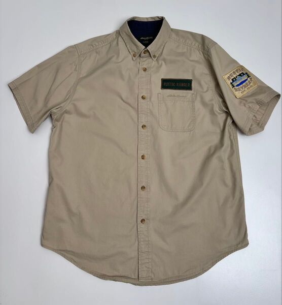 Eddie Bauer エディバウアー 半袖シャツ ベージュ Lサイズ メンズ 古着
