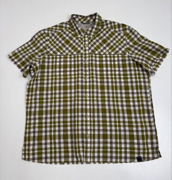 L.L.Bean エルエルビーン 半袖シャツ チェック柄 グリーン系 メンズ XL アウトドア キャンプ