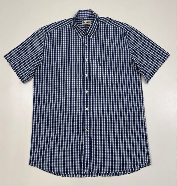 Barbour バブアー 半袖シャツ ボタンダウンシャツ チェック柄 メンズ L ブルー