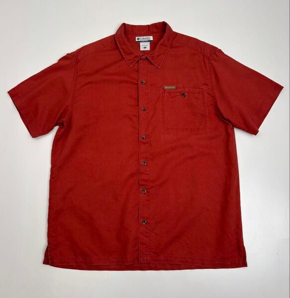 Columbia コロンビア 半袖シャツ 綿麻 レッド メンズ 古着 アウトドア BOXシルエット
