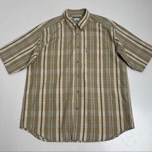 Columbia コロンビア 半袖シャツ チェック ベージュ メンズ L 綿100% 古着