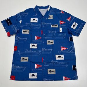 Columbia コロンビア フィッシングシャツ ヨット柄 アロハシャツ メンズ XL 青 ブルー 半袖シャツ