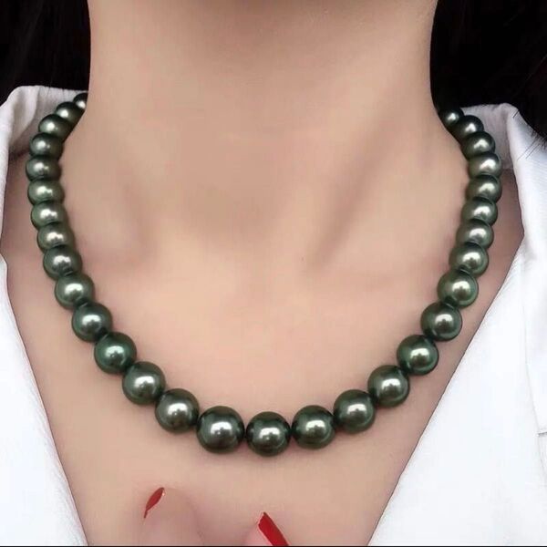 花珠貝パール 10mm 真珠 45cm 極希少なピーコックグリーン ネックレス アクセサリー ジュエリー