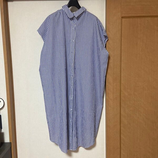 asknowas#ストライプシャツワンピース#フレンチスリーブ