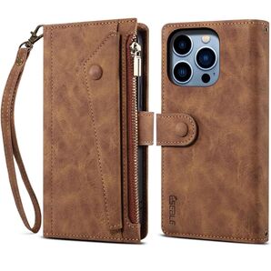 【Strap Series 財布型】iPhone 14 Pro ケース 手帳型 ストラップ付ブラウン