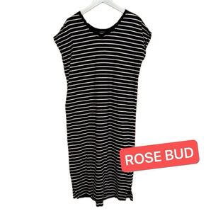 ROSE BUD マキシワンピース ボーダー モノトーン フリーサイズ スウェット生地