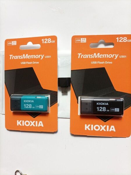 旧東芝・キオクシアUSBメモリ高速128GB黒、青合計2個セット+スマホAndroid用USB To typeC端子