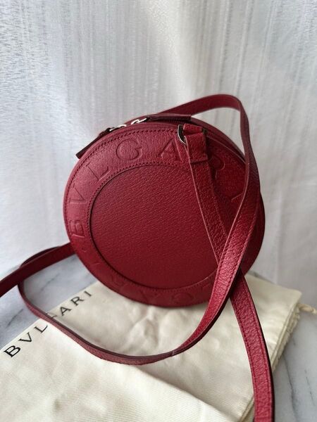 未使用保管BVLGARI ゼロワン風 丸型ショルダーバッグ レッド 保存袋付き