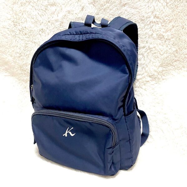 【美品】kitamura キタムラ リュック バッグ 折りたたみ エコバッグ 紺 バッグパック 大容量 デイパック コンパクト