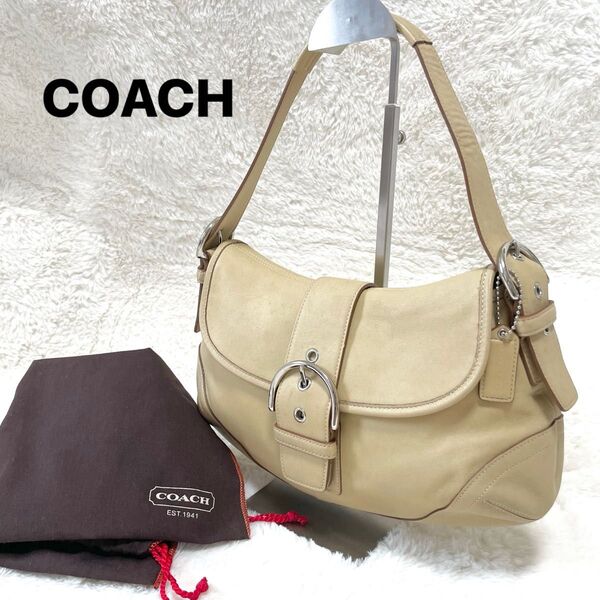 COACH コーチ ソーホー レザー フラップ ホーボー ショルダーバッグ 保存袋つき ハンドバッグ 肩掛け ベージュ