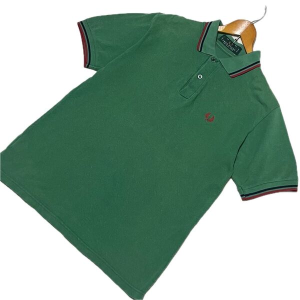 Mサイズ相当 FRED PERRY フレッドペリー ポロシャツ 半袖 M12 グリーン×レッド×ネイビー 緑 赤 紺 38サイズ