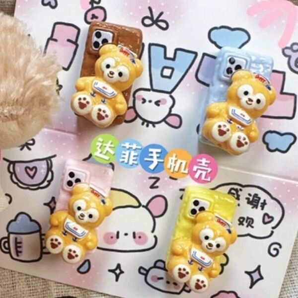 熊携帯 4個 デコパーツ