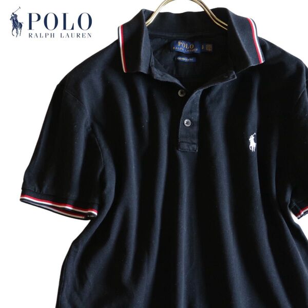 【POLO RALPH LAUREN】ポロシャツ 黒 白赤ライン SP★