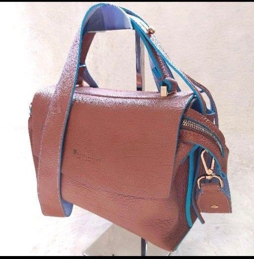 ステファノマーノ 2wayバッグ ブラウン×ターコイズ