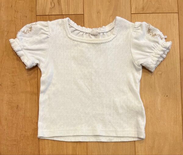 70 女の子トップス 半袖 カットソー Tシャツ 白 バースデー コトリ