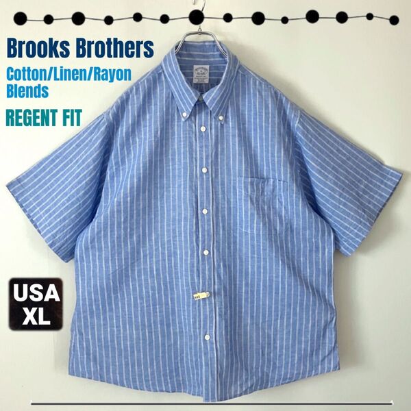 ブルックスブラザーズ/Brooks Brothers★綿/麻/レーヨン混紡★ボタンダウン半袖シャツ★ストライプ★USAメンズXL