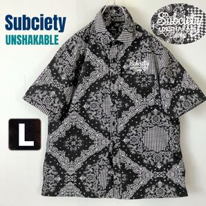 Subciety UNSHAKABLE★ペイズリー/千鳥格子/バンダナ柄シャツ★メンズL