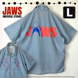 JAWS/ジョーズ★ユニバーサルスタジオ/USJ★アロハシャツ /開襟ポリシャツ★前後両面プリント★ユニセックスL