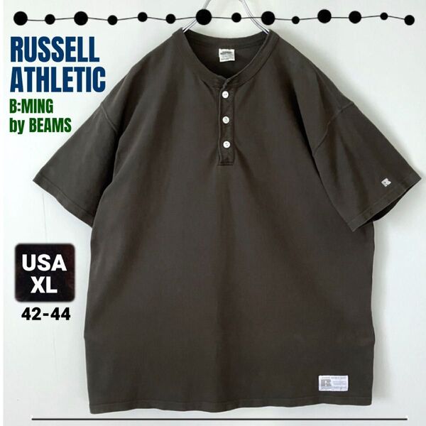 RUSSELL ATHLETIC× B:MING by BEAMS★別注 度詰め鹿の子 ヘンリーネック Tシャツ★USAメンズXL