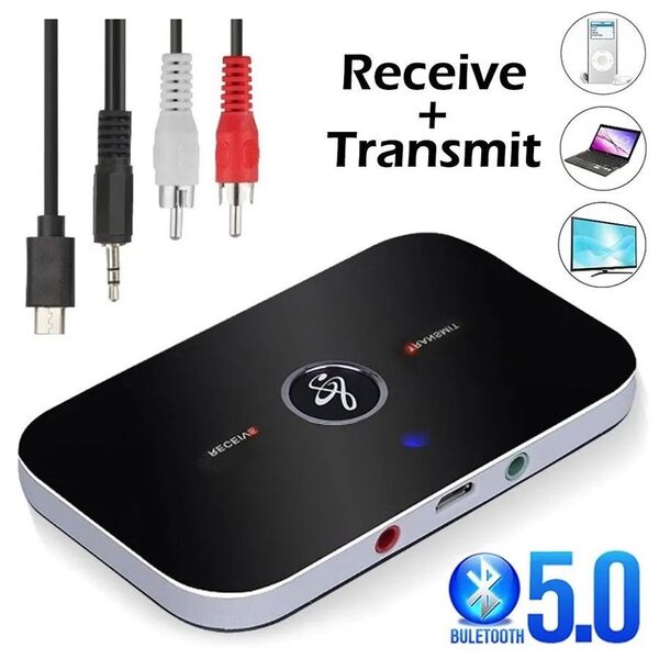 Bluetooth 5.0 オーディオレシーバー トランスミッター バッテリー内蔵 RCAケーブル付