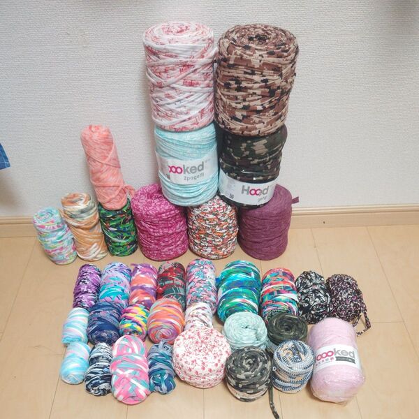 Hooked ズパゲッティ リサイクルヤーン 大、中、小玉 全35玉