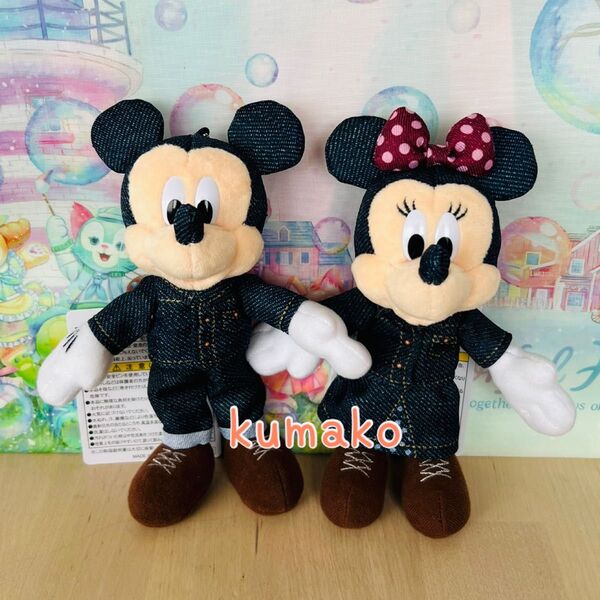 【新品】ぬいぐるみバッジ 2個*ミッキー ミニー*デニム*ウエスタンランド