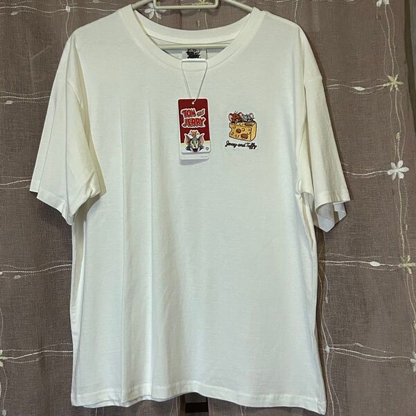 Honeys ハニーズ トムとジェリー Tシャツ タフィー チーズ Lサイズ ホワイト 白 半袖 刺繍 ワンポイント 綿 コットン