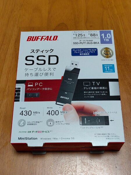 新品未使用 バッファロー SSD-PUT1.0U3-BKA ポータブルSSD スティック型 SSD 1TB BUFFALO