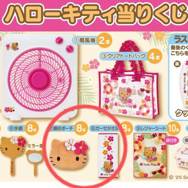 ハローキティ当たりくじ 顔形ポーチ ガーゼタオル セット
