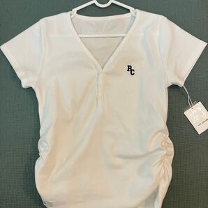 RAY CASSIN Vネックヘンリー胸刺繍半袖Tシャツ リブ素材 ホワイト 新品未使用