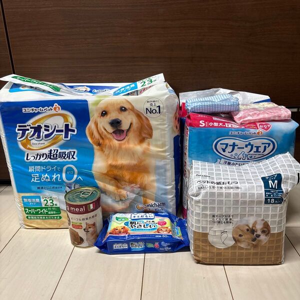 ユニチャーム デオシート スーパーワイド マナーウェア 女の子用 犬用おむつ ウェットティッシュ 缶詰