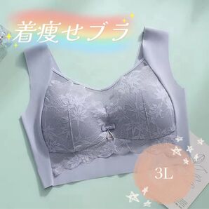 着痩せブラ 胸を小さく見せる ノンワイヤー ナイトブラ シームレス 3L 花柄 ノンワイヤーブラ