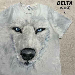 DELTA アニマルプリント ウルフ タイダイ柄 Tシャツ メンズ L