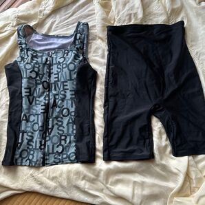 【値下げしました】【水泳帽つけました】レディース 水着&ハーフパンツセット グレー Mサイズ フィットネス スポーツウェア