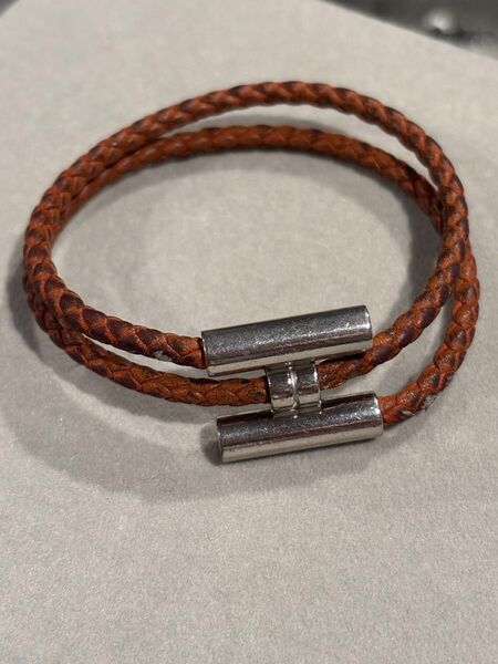 HERMES エルメス トゥルニ トレッセ ブレスレット レザー 編み込み バングル アクセサリー レザーブレスレット
