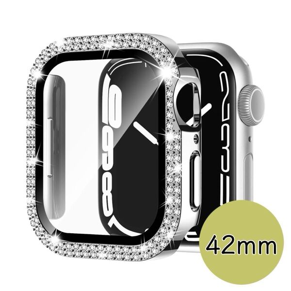 Apple Watch Case 二重ラインストーン ダイヤモンドカバー 全面保護ケース ガラスカバー一体型 防水防塵 42mm