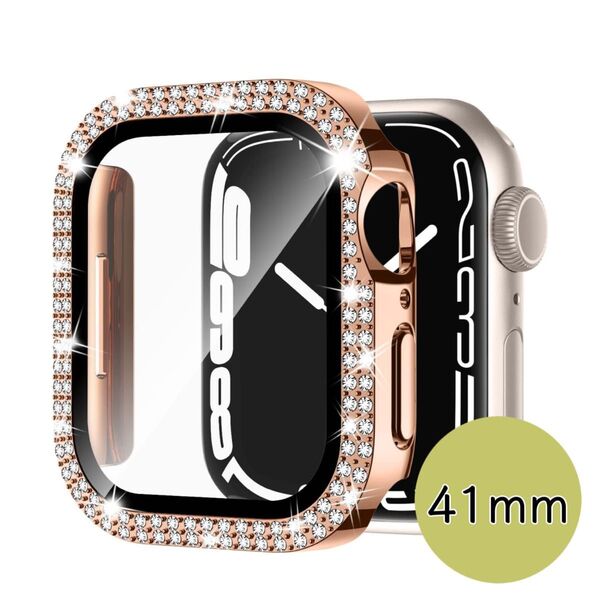 Apple Watch Case 二列ラインストーン 全面保護ケース ガラスカバー一体型 41mmサイズ