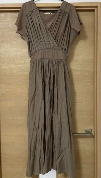 Ray Cassin ブラウン カシュクールロングワンピース 半袖